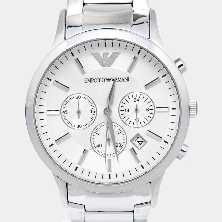 Pre Owned Emporio Armani Cream Stainless Steel Sportivo AR2458 Men's Wristwatch 43 mm