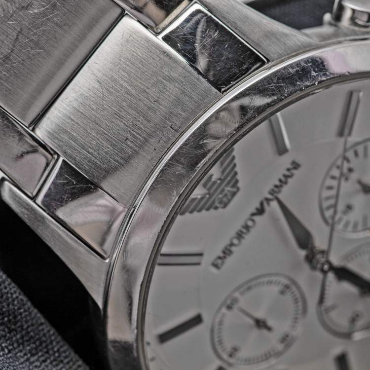 Pre Owned Emporio Armani Cream Stainless Steel Sportivo AR2458 Men's Wristwatch 43 mm