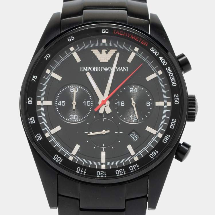 Pre Owned Emporio Armani Black Ion Plated Stainless Steel AR6094 Men's Wristwatch 43 mm