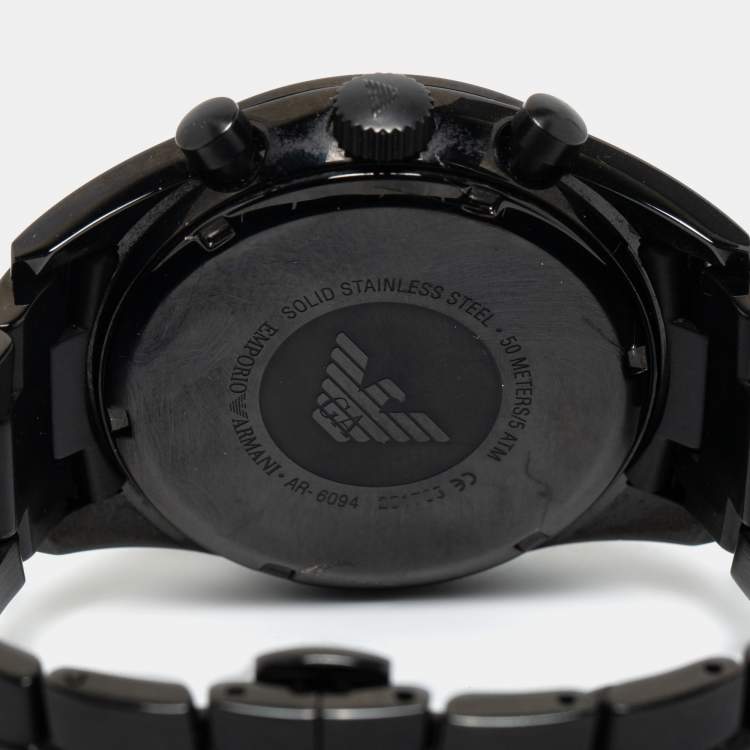 Pre Owned Emporio Armani Black Ion Plated Stainless Steel AR6094 Men's Wristwatch 43 mm