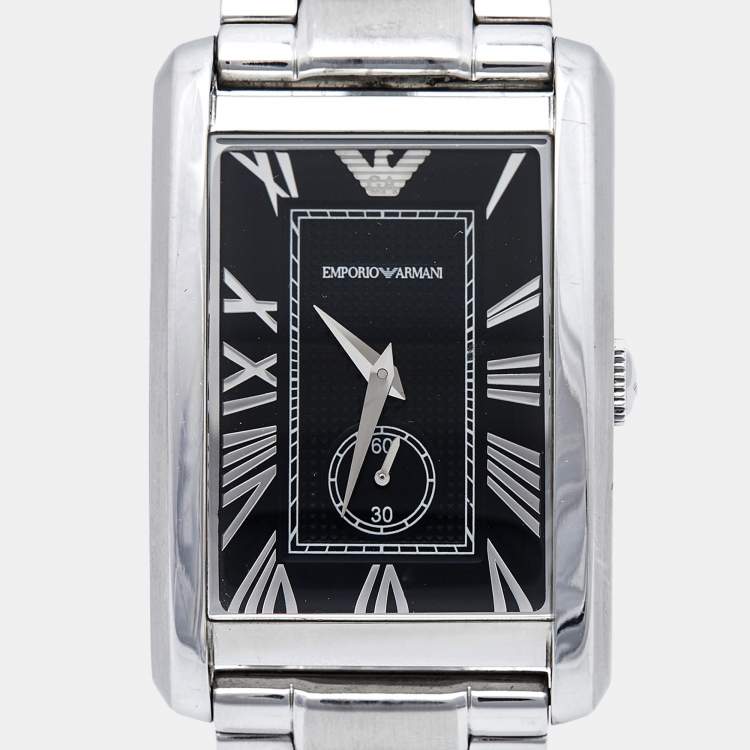 Pre Owned Emporio Armani Black Stainless Steel Classic AR1608 Men's Wristwatch 32 mm 