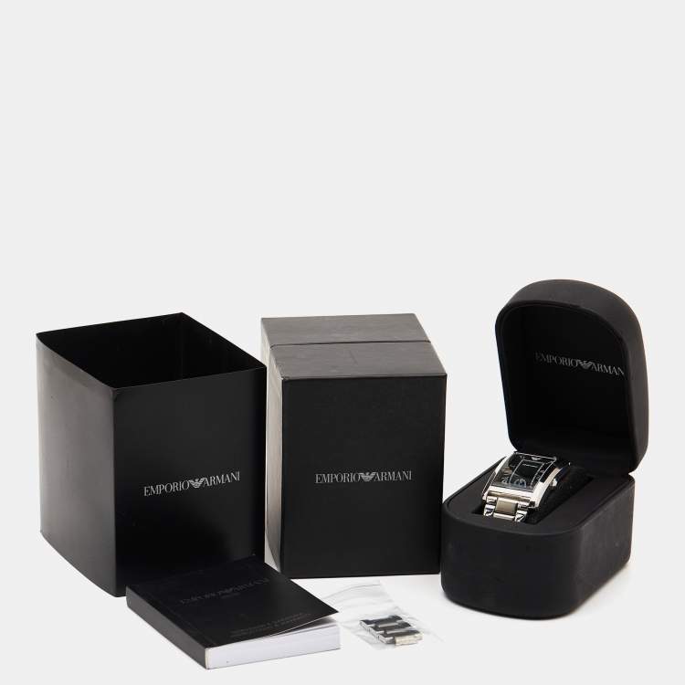 Pre Owned Emporio Armani Black Stainless Steel Classic AR1608 Men's Wristwatch 32 mm 