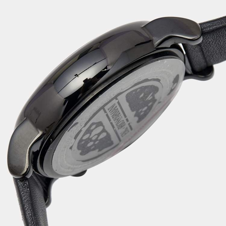 Pre Owned Emporio Armani Black PVD Coated Stainless Steel Leather Classic AR1737 Men's Wristwatch 41 mm