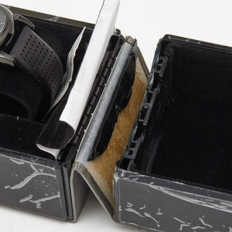 Pre Owned Emporio Armani Black PVD Coated Stainless Steel Leather Classic AR1737 Men's Wristwatch 41 mm