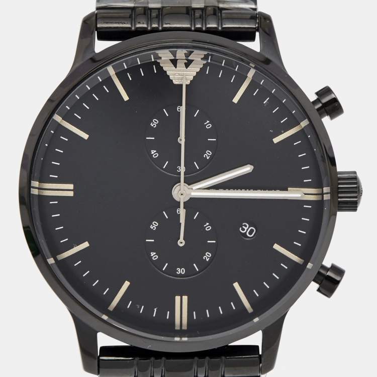 Pre Owned Emporio Armani Black PVD Coated Stainless Steel Classic AR1934 Men's Wristwatch 43 mm