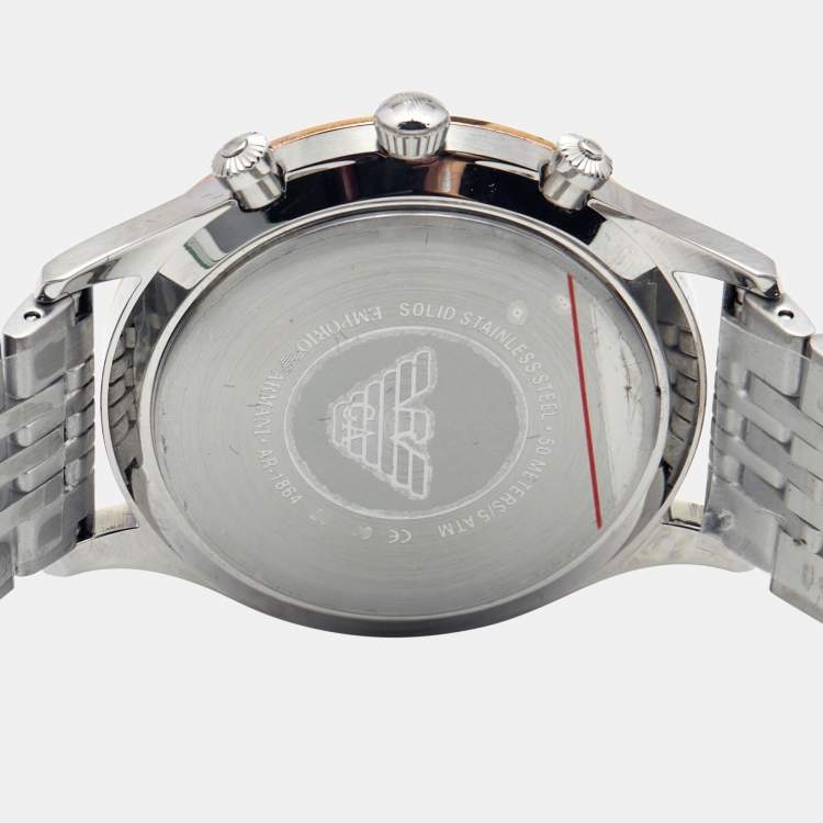 Pre Owned Emporio Armani Silver Grey Two-Tone Stainless Steel AR1864 Men's Wristwatch 43 mm