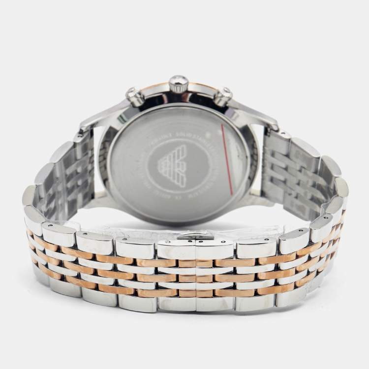 Pre Owned Emporio Armani Silver Grey Two-Tone Stainless Steel AR1864 Men's Wristwatch 43 mm