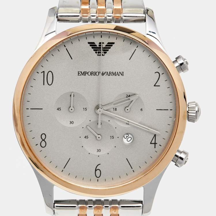 Pre Owned Emporio Armani Silver Grey Two-Tone Stainless Steel AR1864 Men's Wristwatch 43 mm