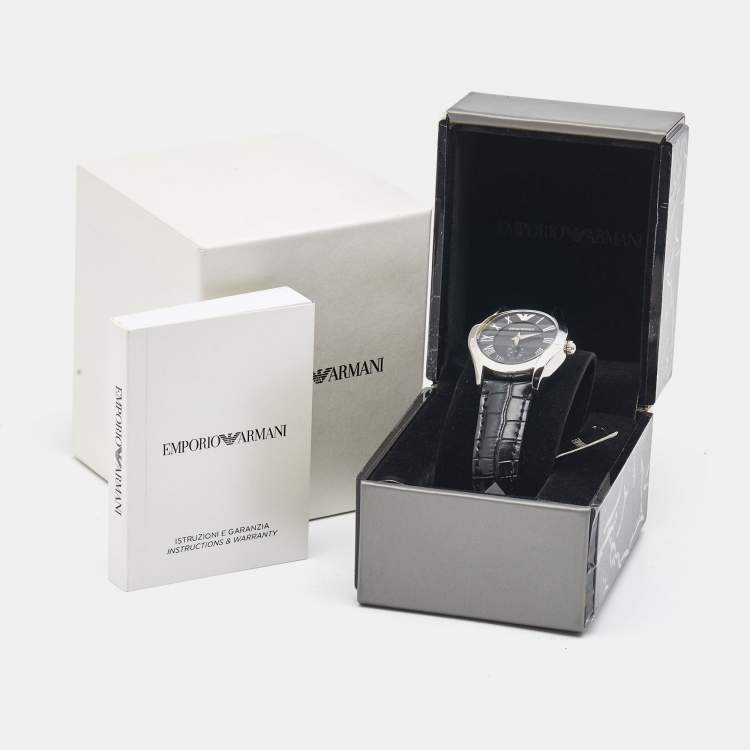 Pre Owned Emporio Armani Black Stainless Steel Embossed Leather Velente AR0644 Women's Wristwatch 35 mm