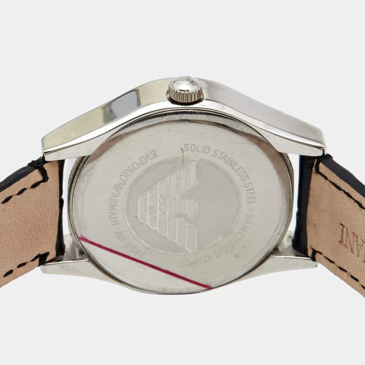 Pre Owned Emporio Armani Black Stainless Steel Embossed Leather Velente AR0644 Women's Wristwatch 35 mm