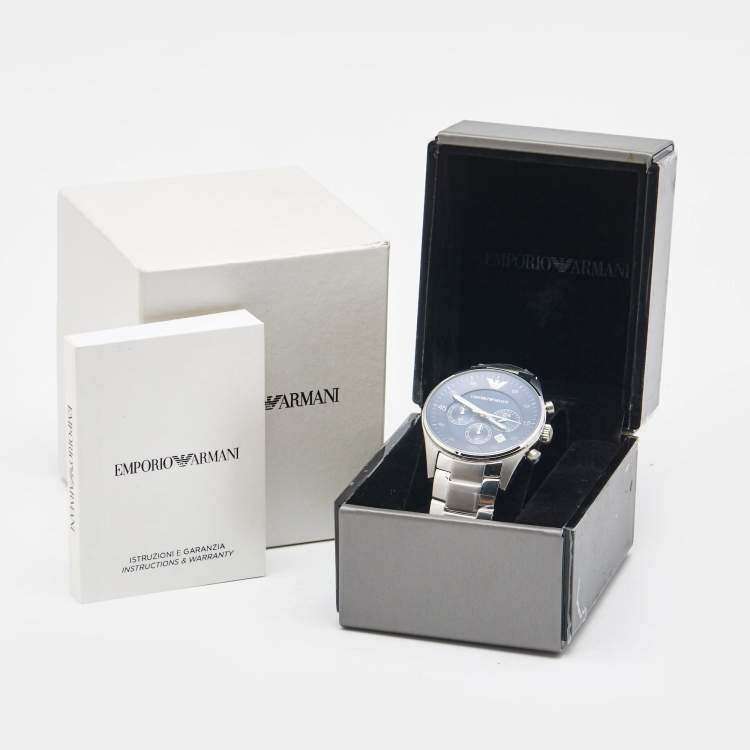 Pre Owned Emporio Armani Blue Stainless Steel AR5860 Men's Wristwatch 43 mm