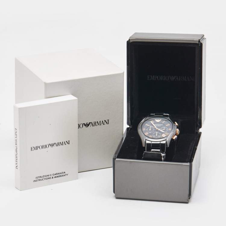 Pre Owned Emporio Armani Black Ceramic Rose Gold Tone Stainless Steel Ceramica AR1410 Men's Wristwatch 42 mm