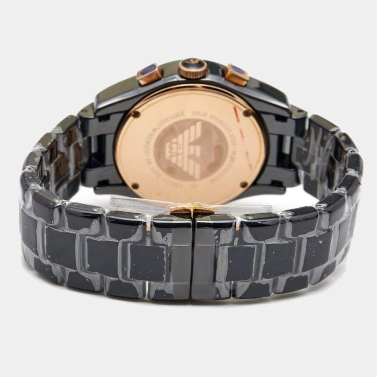 Pre Owned Emporio Armani Black Ceramic Rose Gold Tone Stainless Steel Ceramica AR1410 Men's Wristwatch 42 mm