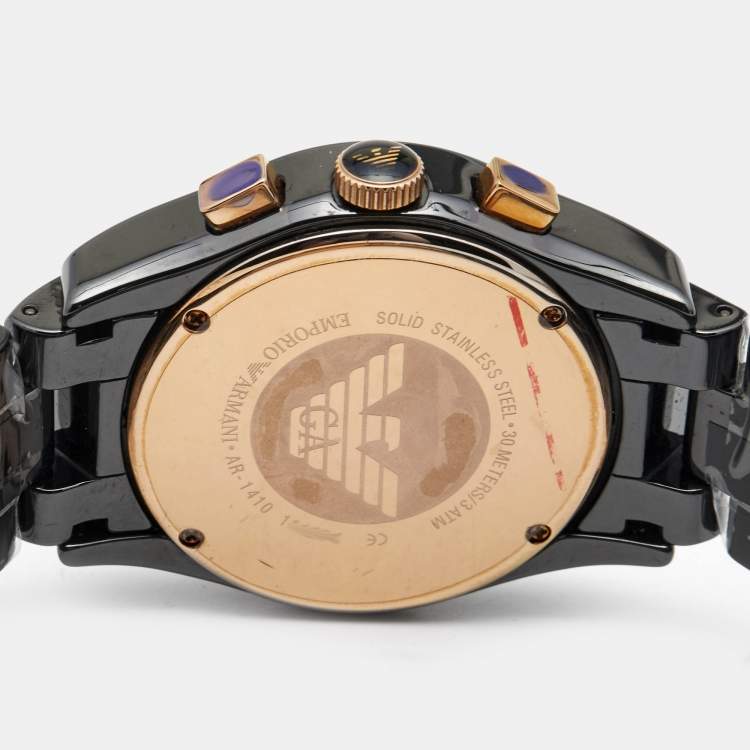 Pre Owned Emporio Armani Black Ceramic Rose Gold Tone Stainless Steel Ceramica AR1410 Men's Wristwatch 42 mm