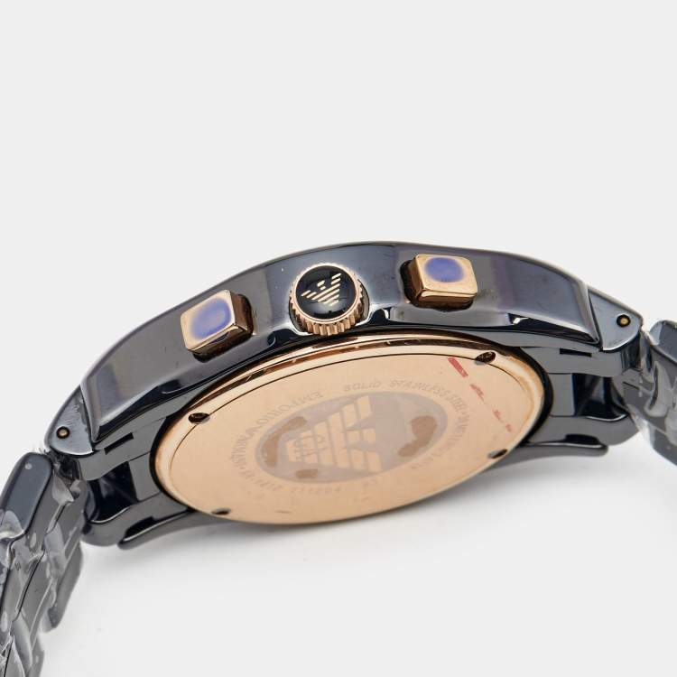 Pre Owned Emporio Armani Black Ceramic Rose Gold Tone Stainless Steel Ceramica AR1410 Men's Wristwatch 42 mm