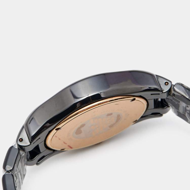 Pre Owned Emporio Armani Black Ceramic Rose Gold Tone Stainless Steel Ceramica AR1410 Men's Wristwatch 42 mm