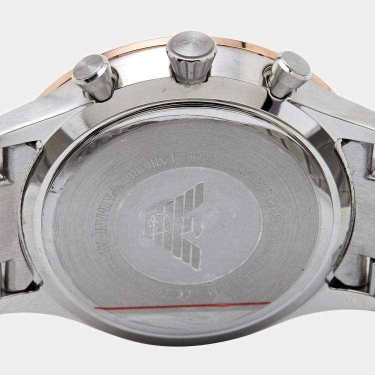 Pre Owned Emporio Armani White Two-Tone Stainless Steel AR11209 Giovanni Men's Wristwatch 43 mm