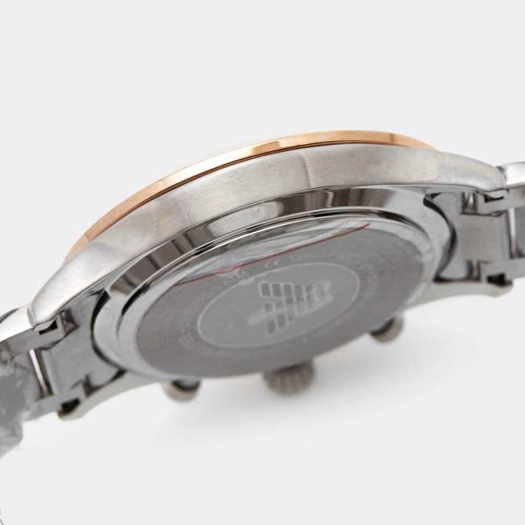 Pre Owned Emporio Armani White Two-Tone Stainless Steel AR11209 Giovanni Men's Wristwatch 43 mm