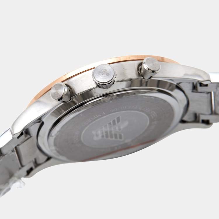 Pre Owned Emporio Armani White Two-Tone Stainless Steel AR11209 Giovanni Men's Wristwatch 43 mm