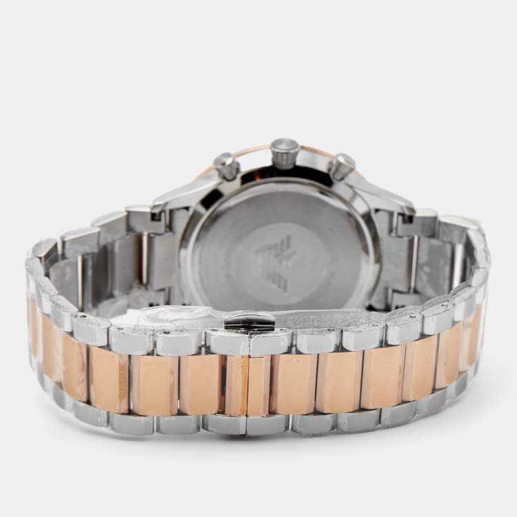 Pre Owned Emporio Armani White Two-Tone Stainless Steel AR11209 Giovanni Men's Wristwatch 43 mm