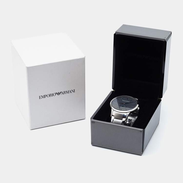 Pre Owned Emporio Armani Black Stainless Steel AR11118 Men's Wristwatch 43 mm