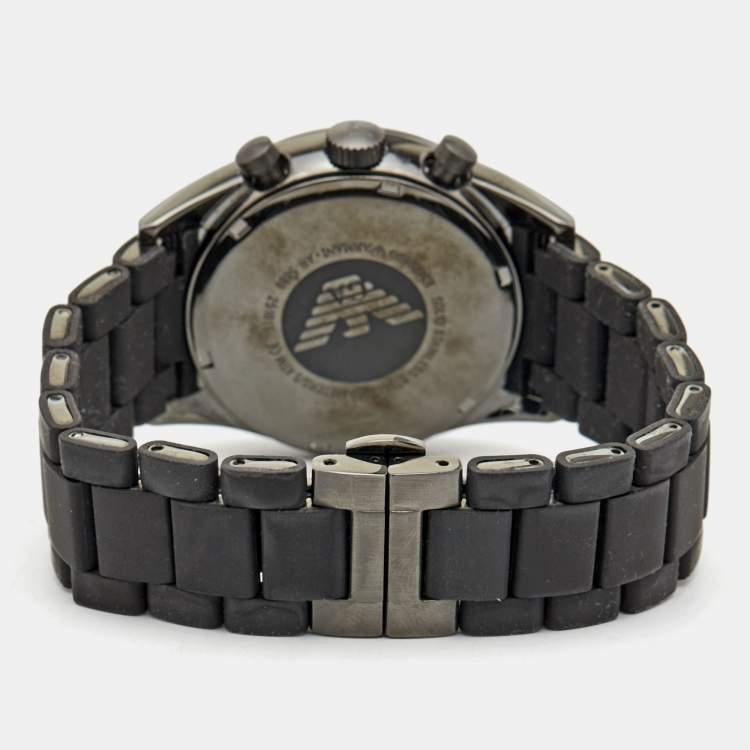 Pre Owned Emporio Armani Grey PVD Coated Stainless Steel Rubber Sport AR5889 Men's Wristwatch 43 mm