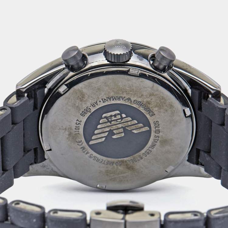 Pre Owned Emporio Armani Grey PVD Coated Stainless Steel Rubber Sport AR5889 Men's Wristwatch 43 mm