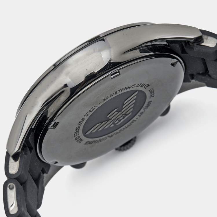 Pre Owned Emporio Armani Grey PVD Coated Stainless Steel Rubber Sport AR5889 Men's Wristwatch 43 mm