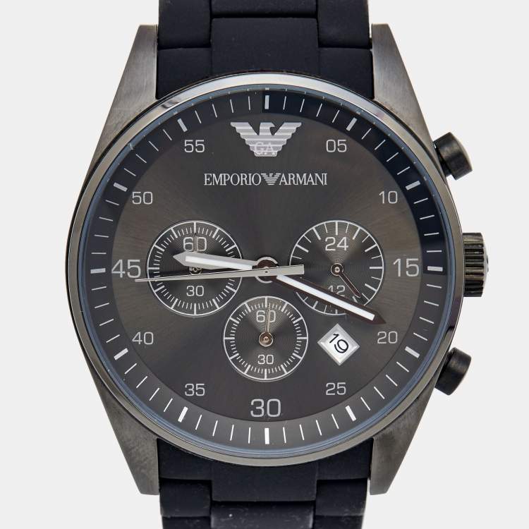 Pre Owned Emporio Armani Grey PVD Coated Stainless Steel Rubber Sport AR5889 Men's Wristwatch 43 mm
