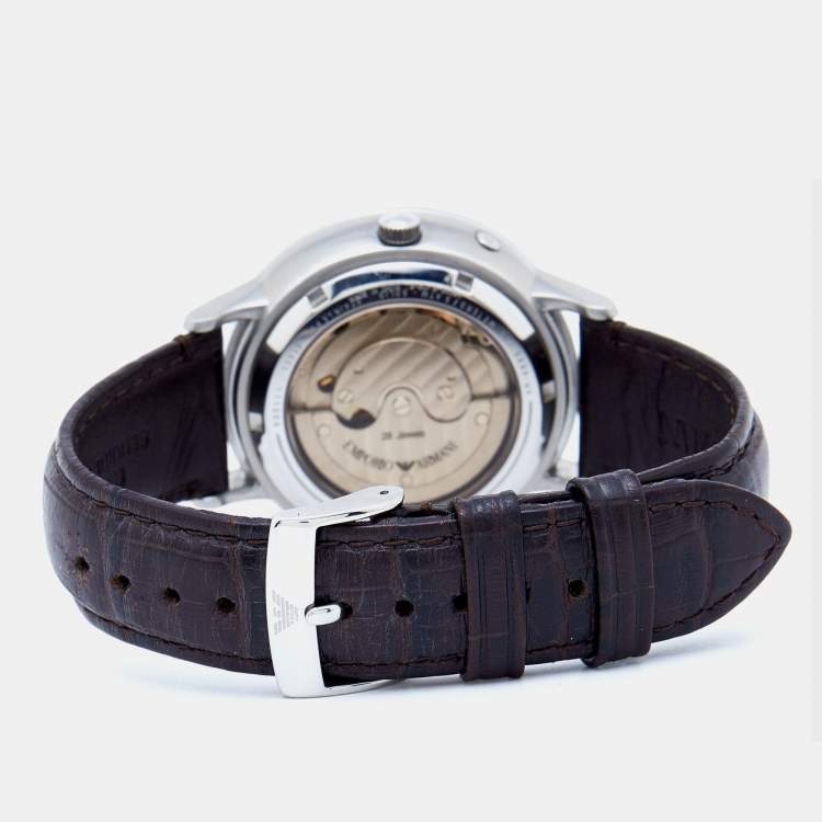 Pre Owned Emporio Armani Bronze Stainless Steel Leather Meccanico AR4665 Men's Wristwatch 40 mm 