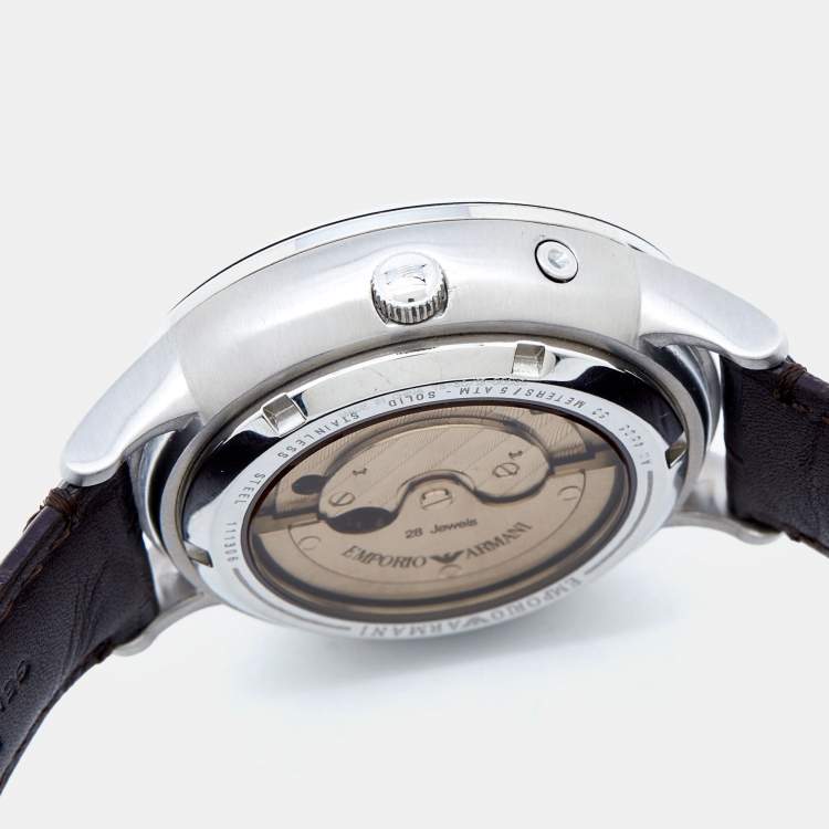 Pre Owned Emporio Armani Bronze Stainless Steel Leather Meccanico AR4665 Men's Wristwatch 40 mm 