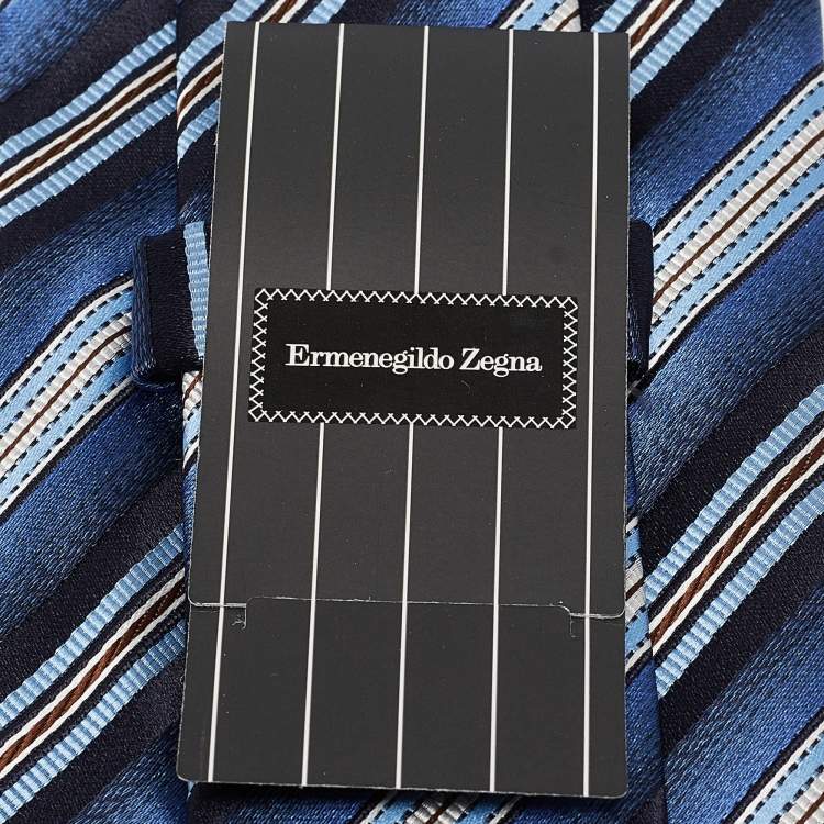 Pre Owned Ermenegildo Zegna Blue Striped Silk Tie 