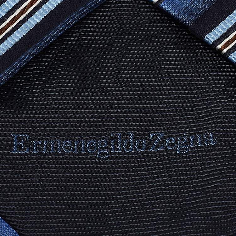 Pre Owned Ermenegildo Zegna Blue Striped Silk Tie 