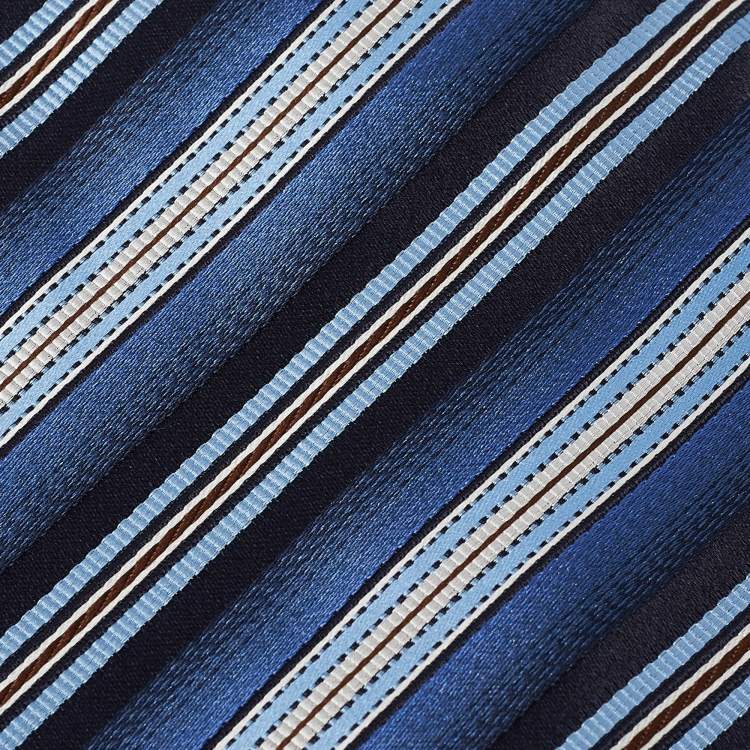 Pre Owned Ermenegildo Zegna Blue Striped Silk Tie 
