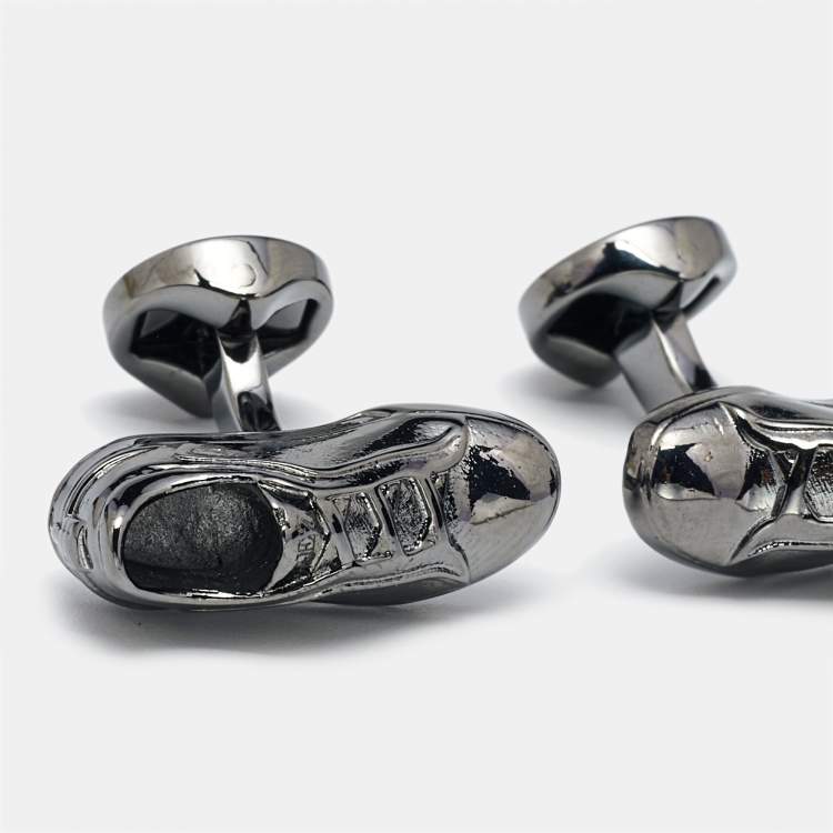 Pre Owned Ermenegildo Zegna 3D Sneakers Gunmetal Tone Cufflinks