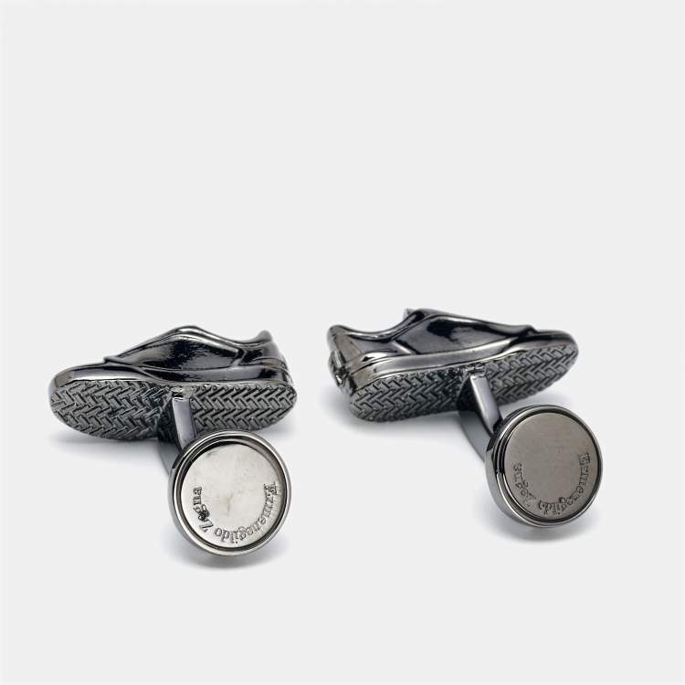 Pre Owned Ermenegildo Zegna 3D Sneakers Gunmetal Tone Cufflinks