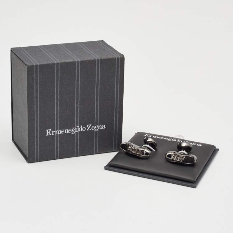 Pre Owned Ermenegildo Zegna 3D Sneakers Gunmetal Tone Cufflinks