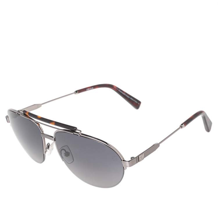 Pre Owned Ermenegildo Zegna Silver/Tortoise EZ0007 Aviator Sunglasses
