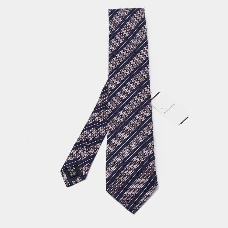 Pre Owned Ermenegildo Zegna Blue & Pink Patterned Silk Jacquard Tie