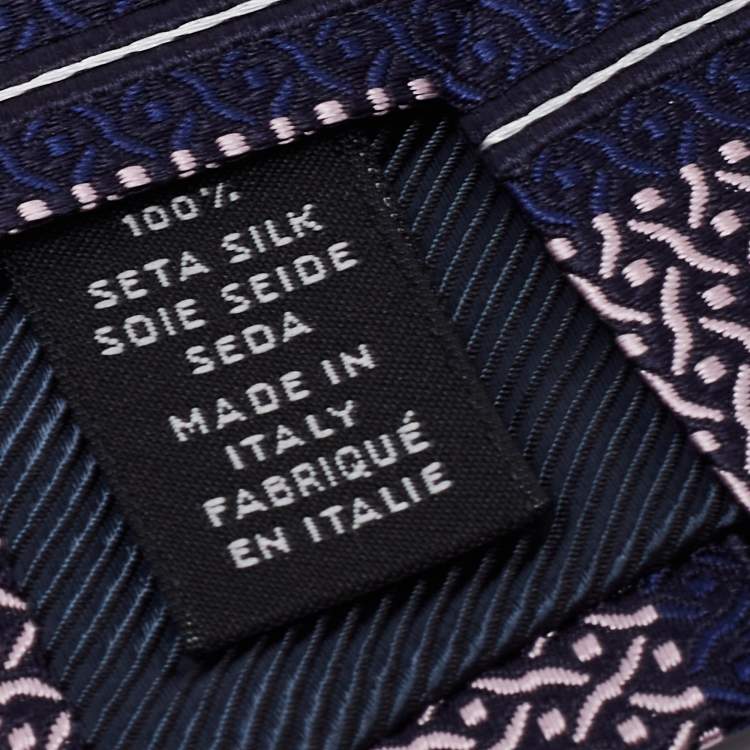 Pre Owned Ermenegildo Zegna Blue & Pink Patterned Silk Jacquard Tie