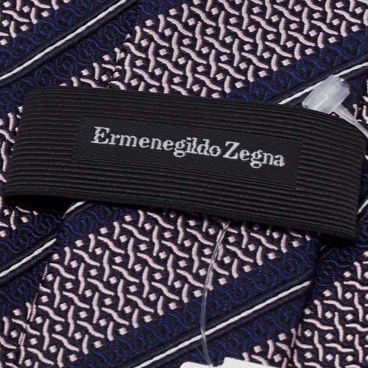 Pre Owned Ermenegildo Zegna Blue & Pink Patterned Silk Jacquard Tie