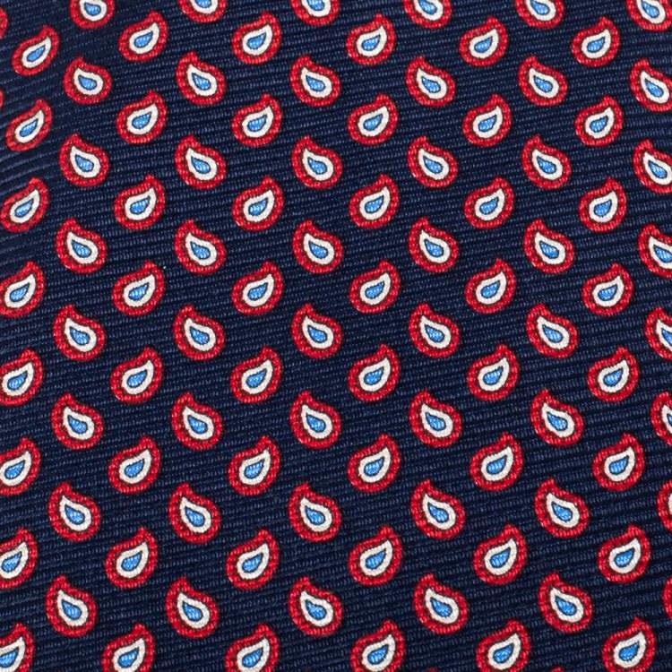 Pre Owned Ermenegildo Zegna Navy Blue Paisley Patterned Silk Jacquard Tie