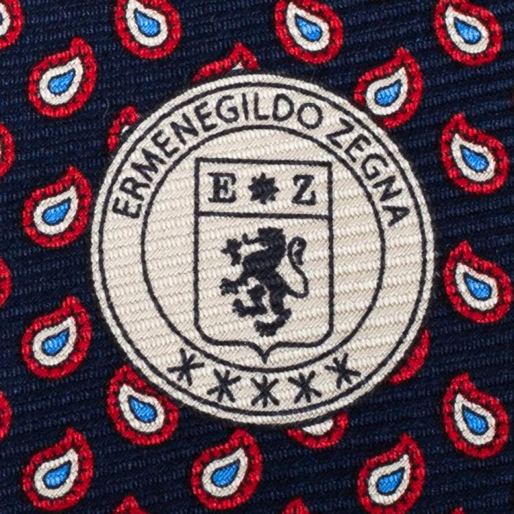 Pre Owned Ermenegildo Zegna Navy Blue Paisley Patterned Silk Jacquard Tie