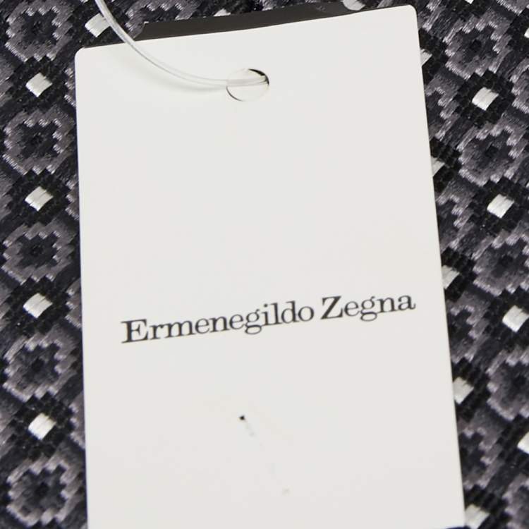 Pre Owned Ermenegildo Zegna Dark Grey Patterned Silk Jacquard Tie