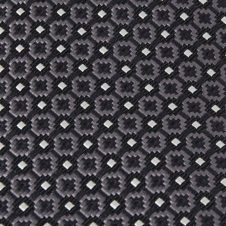 Pre Owned Ermenegildo Zegna Dark Grey Patterned Silk Jacquard Tie