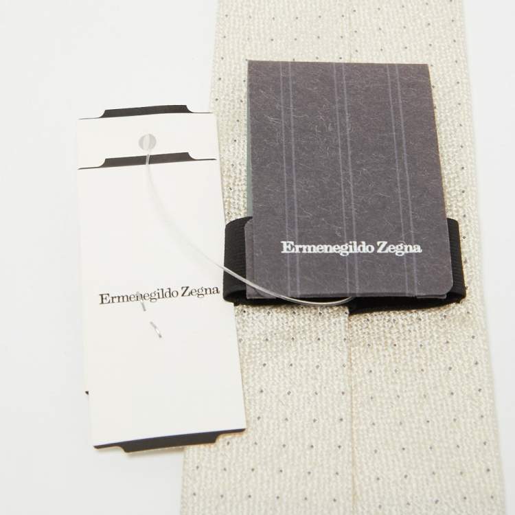 Pre Owned Ermenegildo Zegna Cream Polka Jacquared Silk Tie