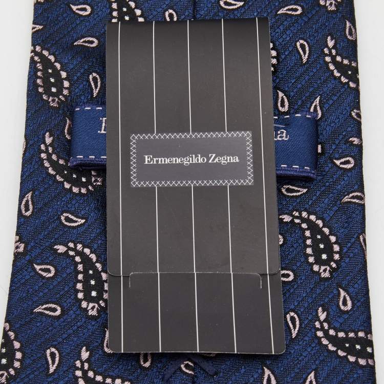 Pre Owned Ermenegildo Zegna Navy Blue Paisley Silk Jacquard Tie