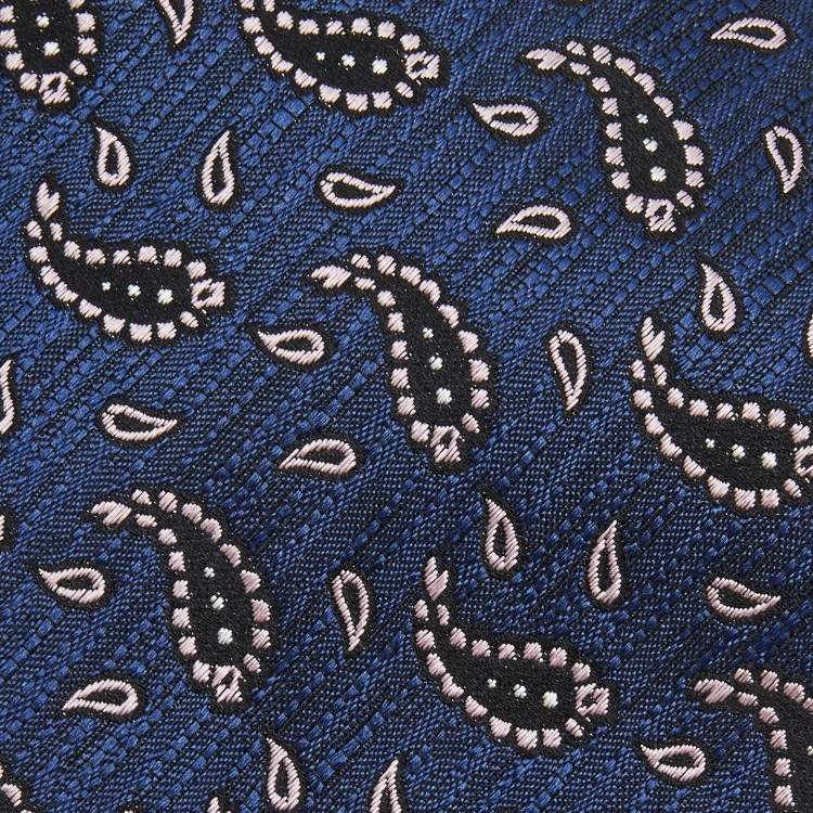 Pre Owned Ermenegildo Zegna Navy Blue Paisley Silk Jacquard Tie