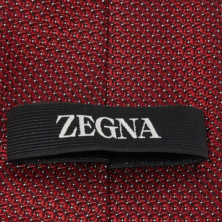Pre Owned Zegna Burgundy Patterned Silk Jacquard Tie