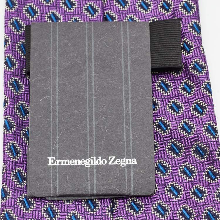 Pre Owned Ermenegildo Zegna Purple Patterned Silk Tie